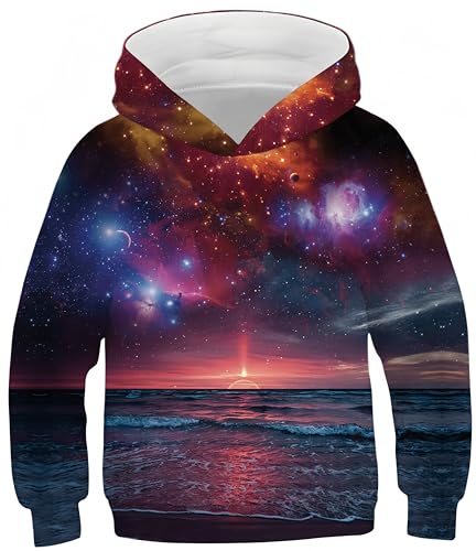 Ocean Plus Jungen Kapuzenpullover Bunt Teens Hoodie Kinder Langarm Pulli mit Kapuzen Sweatshirt Unisex Pullover (L (Körpergröße: 145-150cm), Sonnenuntergang) von Ocean Plus