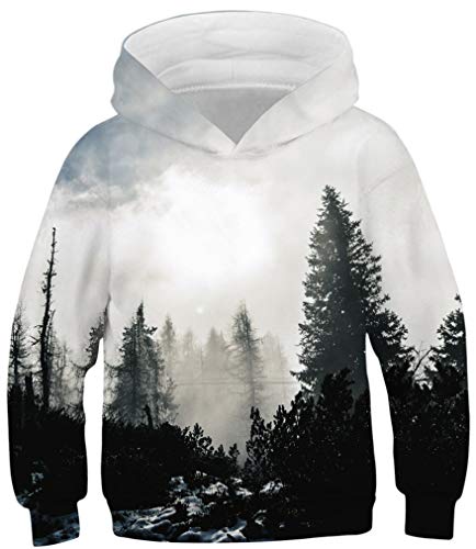 Ocean Plus Jungen Kapuzenpullover Bunt Teens Hoodie Kinder Langarm Pulli mit Kapuzen Sweatshirt Unisex Pullover (M (Körpergröße: 135-140cm), Nebeliger Wald) von Ocean Plus
