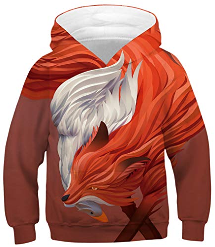 Ocean Plus Jungen Kapuzenpullover Bunt Teens Hoodie Kinder Langarm Pulli mit Kapuzen Sweatshirt Unisex Pullover (M (Körpergröße: 135-140cm), Roter Fuchs und weiße Gans) von Ocean Plus