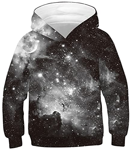 Ocean Plus Jungen Kapuzenpullover Bunt Teens Hoodie Kinder Langarm Pulli mit Kapuzen Sweatshirt Unisex Pullover (M (Körpergröße: 135-140cm), Schwarze Galaxie) von Ocean Plus