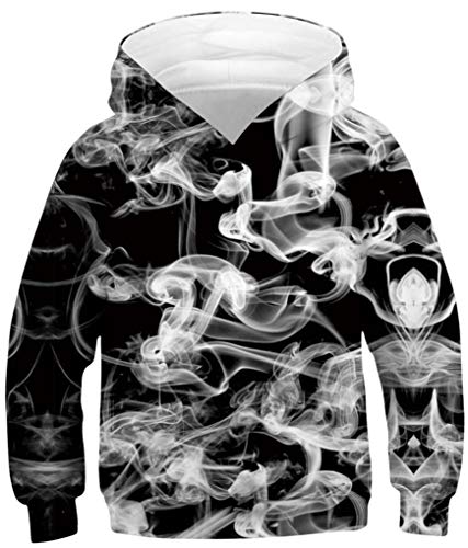 Ocean Plus Jungen Kapuzenpullover Bunt Teens Hoodie Kinder Langarm Pulli mit Kapuzen Sweatshirt Unisex Pullover (M (Körpergröße: 135-140cm), Weiß auf Schwarz) von Ocean Plus