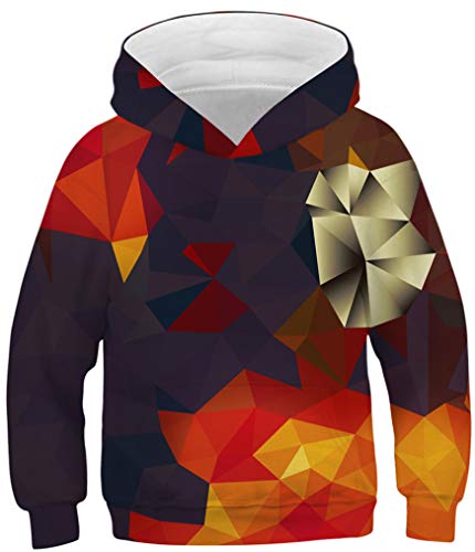 Ocean Plus Jungen Kapuzenpullover Bunt Teens Hoodie Kinder Langarm Pulli mit Kapuzen Sweatshirt Unisex Pullover (S (Körpergröße: 125-130cm), Orange Lila Geometrie) von Ocean Plus