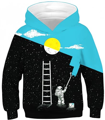 Ocean Plus Jungen Kapuzenpullover Digitaldruck Hoodie Langarmshirt Pullover Sweatshirts mit Kapuze (L (Körpergröße: 145-150cm), Bemalter Astronaut) von Ocean Plus