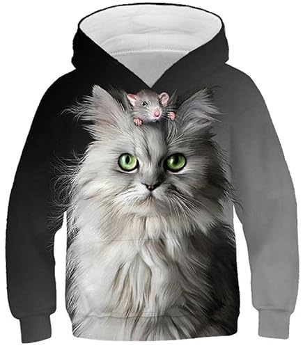 Ocean Plus Jungen Kapuzenpullover Digitaldruck Hoodie Langarmshirt Pullover Sweatshirts mit Kapuze (L (Körpergröße: 145-150cm), Katz und Maus) von Ocean Plus