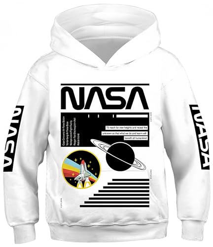 Ocean Plus Jungen Kapuzenpullover Digitaldruck Hoodie Langarmshirt Pullover Sweatshirts mit Kapuze (L (Körpergröße: 145-150cm), Weiße NASA) von Ocean Plus