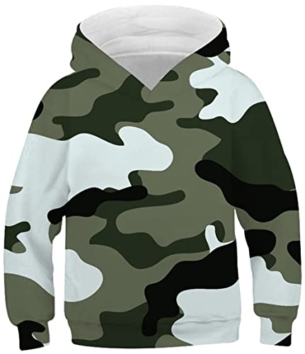 Ocean Plus Jungen Kapuzenpullover Digitaldruck Hoodie Langarmshirt Pullover Sweatshirts mit Kapuze (M (Körpergröße: 135-140cm), Grüne Tarnung) von Ocean Plus