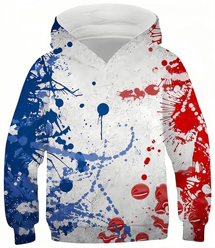 Ocean Plus Jungen Kapuzenpullover Digitaldruck Hoodie Langarmshirt Pullover Sweatshirts mit Kapuze (S (Körpergröße: 125-130cm), Blau weiß rot) von Ocean Plus