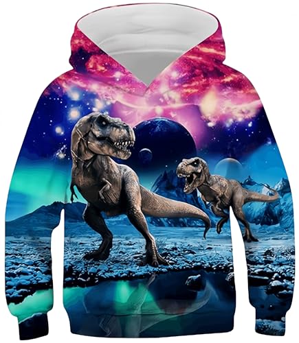 Ocean Plus Jungen Kapuzenpullover Digitaldruck Hoodie Langarmshirt Pullover Sweatshirts mit Kapuze (S (Körpergröße: 125-130cm), Dinosaurier) von Ocean Plus