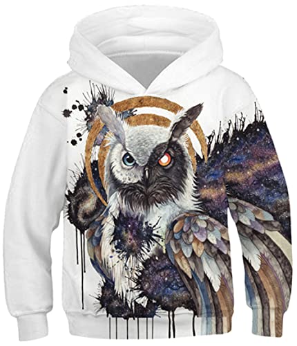 Ocean Plus Jungen Kapuzenpullover Digitaldruck Hoodie Langarmshirt Pullover Sweatshirts mit Kapuze (XS (Körpergröße: 115-120cm), Bunte Eule) von Ocean Plus