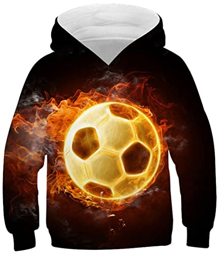 Ocean Plus Jungen Kapuzenpullover Digitaldruck Hoodie Langarmshirt Pullover Sweatshirts mit Kapuze (XS (Körpergröße: 115-120cm), Flamme Fußball) von Ocean Plus