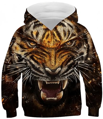Ocean Plus Jungen Kapuzenpullover Digitaldruck Hoodie Langarmshirt Pullover Sweatshirts mit Kapuze (XS (Körpergröße: 115-120cm), Tiger) von Ocean Plus