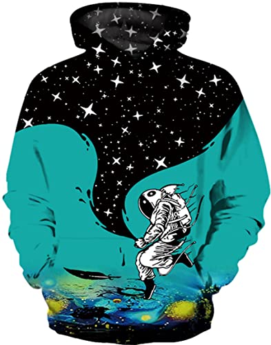 Ocean Plus Jungen 3D Kapuzenpullover Spaß Sweatshirt Hoodie mit Kängurutasche Sportlich Digitaldruck Pullover mit Kapuze (M (Körpergröße: 115-125cm), Sterne Astronaut) von Ocean Plus