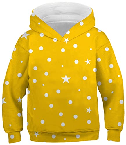 Ocean Plus Jungen Langarm Kapuzenpullover Kinder Digitaldruck Fußball Mädchen Sweatshirts mit Kapuzen (S (Körpergröße: 125-130cm), Gelbe Sterne) von Ocean Plus