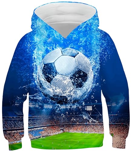 Ocean Plus Jungen Langarm Kapuzenpullover Kinder Digitaldruck Fußball Mädchen Sweatshirts mit Kapuzen (S (Körpergröße: 125-130cm), Fußball) von Ocean Plus