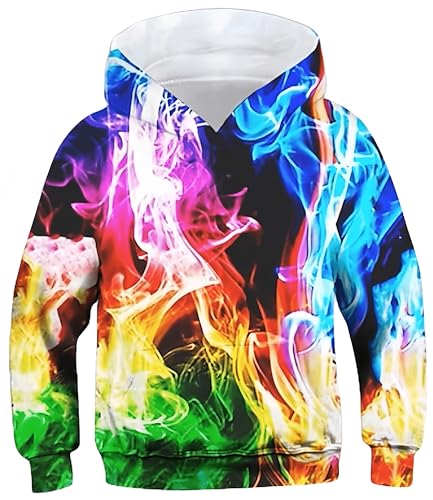 Ocean Plus Jungen Langarm Kapuzenpullover Kinder Digitaldruck Fußball Mädchen Sweatshirts mit Kapuzen (L (Körpergröße: 145-150cm), Farbige Flammen) von Ocean Plus