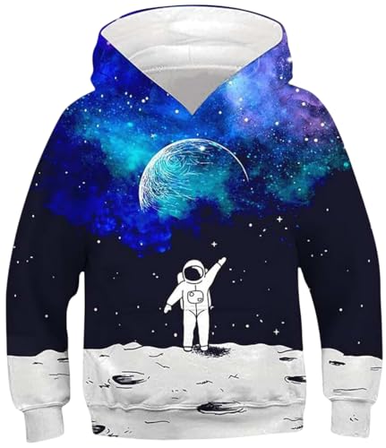 Ocean Plus Jungen Langarm Kapuzenpullover Kinder Digitaldruck Fußball Mädchen Sweatshirts mit Kapuzen (L (Körpergröße: 145-150cm), Kosmonaut) von Ocean Plus