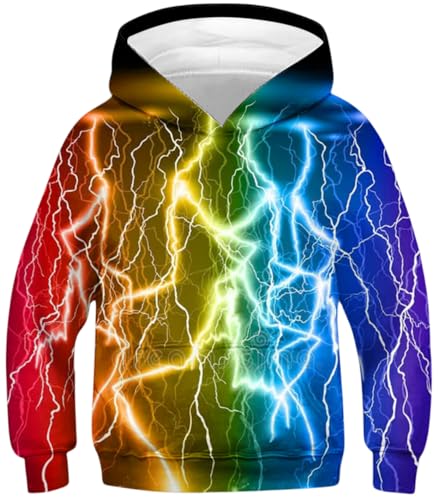 Ocean Plus Jungen Langarm Kapuzenpullover Kinder Digitaldruck Fußball Mädchen Sweatshirts mit Kapuzen (M (Körpergröße: 135-140cm), Farbige Blitze) von Ocean Plus