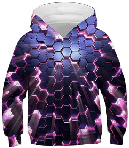 Ocean Plus Jungen Langarm Kapuzenpullover Kinder Digitaldruck Fußball Mädchen Sweatshirts mit Kapuzen (M (Körpergröße: 135-140cm), Lila Wabe) von Ocean Plus