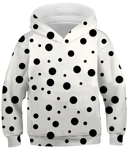 Ocean Plus Jungen Langarm Kapuzenpullover Kinder Digitaldruck Fußball Mädchen Sweatshirts mit Kapuzen (M (Körpergröße: 135-140cm), Schwarze und weiße Polkapunkte) von Ocean Plus