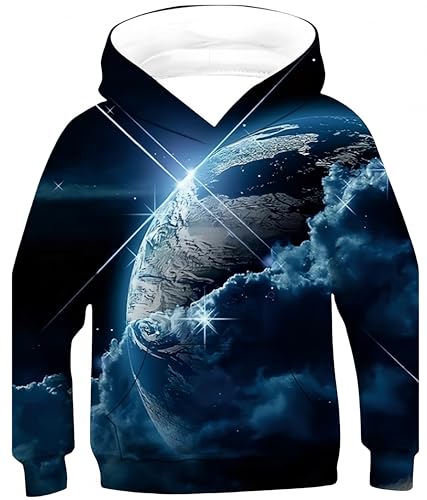 Ocean Plus Jungen Langarm Kapuzenpullover Kinder Digitaldruck Fußball Mädchen Sweatshirts mit Kapuzen (S (Körpergröße: 125-130cm), Erde) von Ocean Plus