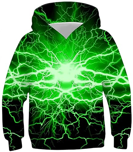 Ocean Plus Jungen Langarm Kapuzenpullover Kinder Digitaldruck Fußball Mädchen Sweatshirts mit Kapuzen (S (Körpergröße: 125-130cm), Grüner Blitz) von Ocean Plus