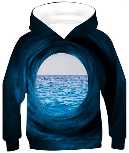 Ocean Plus Jungen Langarm Kapuzenpullover Kinder Digitaldruck Fußball Mädchen Sweatshirts mit Kapuzen (S (Körpergröße: 125-130cm), Höhle) von Ocean Plus