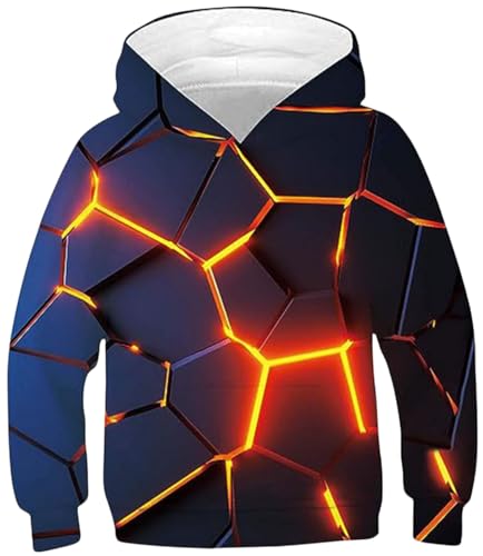 Ocean Plus Jungen Langarm Kapuzenpullover Kinder Digitaldruck Fußball Mädchen Sweatshirts mit Kapuzen (XS (Körpergröße: 115-120cm), Flammenfarbene Risse) von Ocean Plus