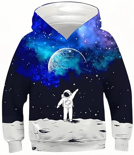 Ocean Plus Jungen Langarm Kapuzenpullover Kinder Digitaldruck Fußball Mädchen Sweatshirts mit Kapuzen (XS (Körpergröße: 115-120cm), Kosmonaut) von Ocean Plus