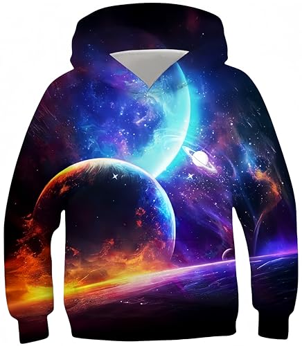Ocean Plus Jungen Langarm Kapuzenpullover Mädchen Digitaldruck Hoodie Kinder Pulli Kinder Sweatshirts mit Kängurutaschen (S (Körpergröße: 125-130cm), Galaxie und Planeten) von Ocean Plus