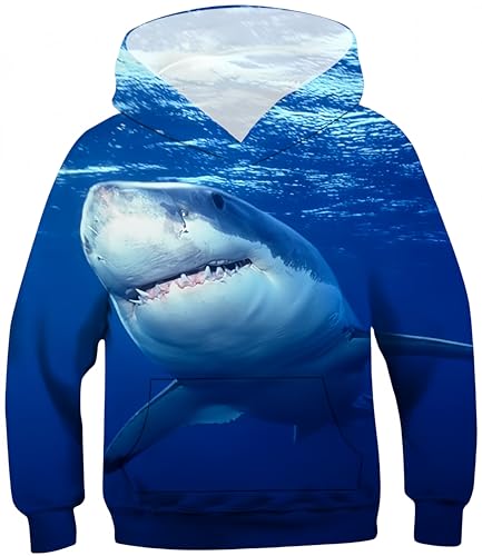 Ocean Plus Jungen Langarm Kapuzenpullover mit Kängurutaschen Kinder Hoodie Digitaldruck Sweatshirts mit Kapuzen (140cm, Hai) von Ocean Plus