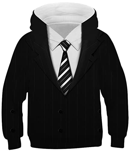 Ocean Plus Jungen Lange Ärmel Sweatshirt Tiere Digitaldruck Pulli mit Kapuzen Freizeit Sport Galaxie Kinder Kapuzenpullover (L (Körpergröße: 145-150cm), Anzug mit gestreifter Krawatte) von Ocean Plus