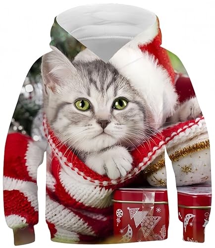 Ocean Plus Jungen Lange Ärmel Sweatshirt Tiere Digitaldruck Pulli mit Kapuzen Freizeit Sport Galaxie Kinder Kapuzenpullover (L (Körpergröße: 145-150cm), Goldenes Kätzchen) von Ocean Plus