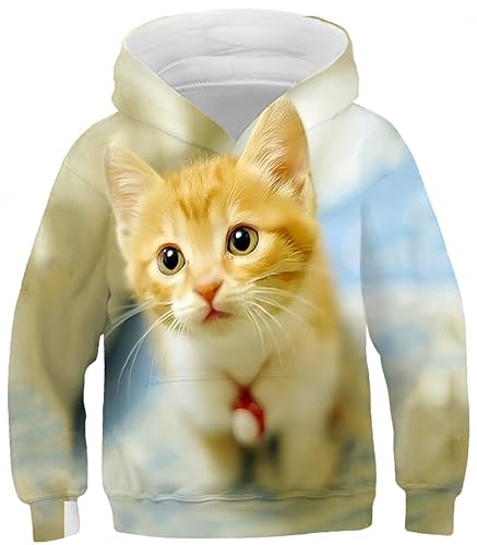 Ocean Plus Jungen Lange Ärmel Sweatshirt Tiere Digitaldruck Pulli mit Kapuzen Freizeit Sport Galaxie Kinder Kapuzenpullover (M (Körpergröße: 135-140cm), Kätzchen) von Ocean Plus