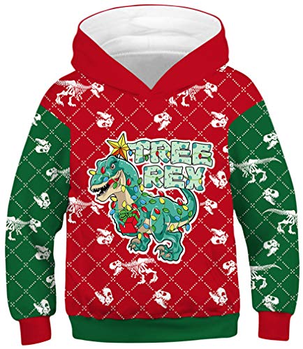 Ocean Plus Jungen Lange Ärmel Sweatshirt Tiere Digitaldruck Pulli mit Kapuzen Freizeit Sport Galaxie Kinder Kapuzenpullover (M (Körpergröße: 135-140cm), Laterne Tyrannosaurus) von Ocean Plus