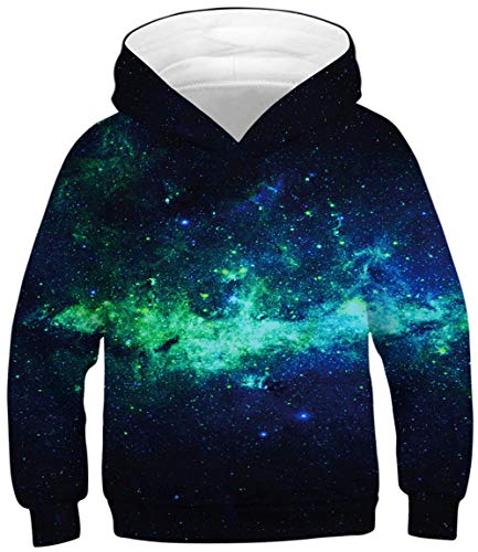 Ocean Plus Jungen Lange Ärmel Sweatshirt Tiere Digitaldruck Pulli mit Kapuzen Freizeit Sport Galaxie Kinder Kapuzenpullover (S (Körpergröße: 125-130cm), Blaugrüne Galaxie) von Ocean Plus
