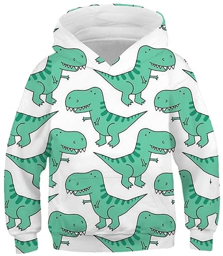 Ocean Plus Jungen Lange Ärmel Sweatshirt Tiere Digitaldruck Pulli mit Kapuzen Freizeit Sport Galaxie Kinder Kapuzenpullover (S (Körpergröße: 125-130cm), Tyrannosaurus rex) von Ocean Plus