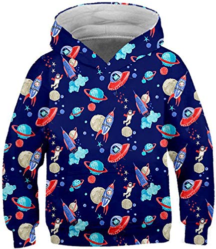 Ocean Plus Jungen Sweatshirt Kätzchen Kapuzenpullover Galaxis Hoodie Kinder Kapuzenpulli mit Kapuzen (XS (Körpergröße: 115-120cm), Raketen und Planeten) von Ocean Plus