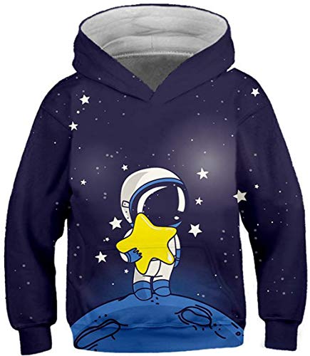 Ocean Plus Jungen Sweatshirt Kätzchen Kapuzenpullover Galaxis Hoodie Kinder Kapuzenpulli mit Kapuzen (XS (Körpergröße: 115-120cm), Stern und Astronaut) von Ocean Plus