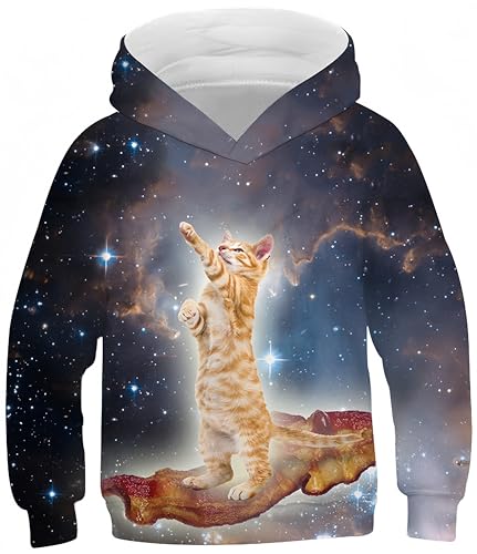 Ocean Plus Jungen Tiere Kätzchen Kapuzenpullover Universum Galaxis Hoodie Mädchen Pulli mit Kapuzen (M (Körpergröße: 135-140cm), Pizza Katze) von Ocean Plus