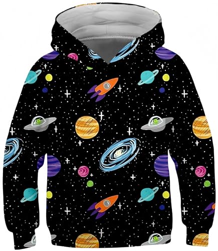 Ocean Plus Junge Tierdruck Kätzchen Sweatshirts mit Kapuze Universum Galaxie Sweatshirts Mädchen Wolf Kapuzenpullover (XS (Körpergröße: 115-120cm), Raketen und Raumschiffe) von Ocean Plus