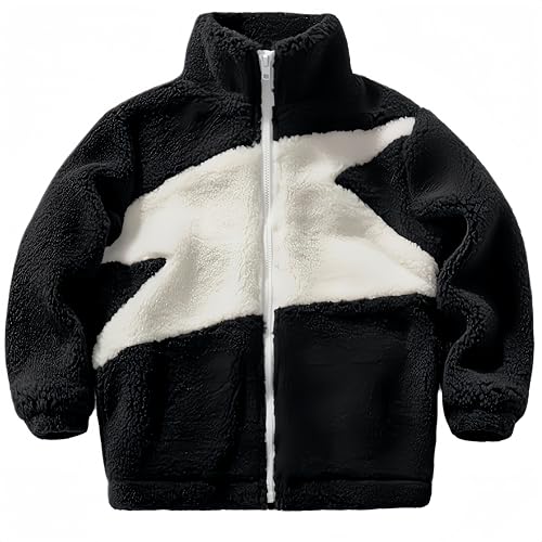 Ocean Plus Jungen Winter Kaschmir Jacken mit Reißverschluss Mädchen Kinder Lange Ärmel Pullover Verdickte Warme Jacke Kinder (180 cm (12 Jahre alt), Schwarz) von Ocean Plus