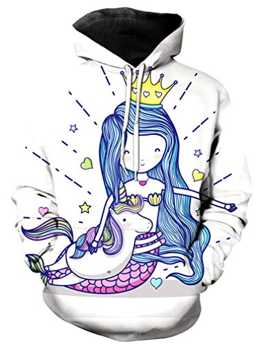 Ocean Plus Mädchen Einhorn Kapuzenpullover Hoodie Meerjungfrau Kapuzenpulli mit Aufdruck Kinder Sweatshirt Pullover (S (Körpergröße: 105-115cm), Meerjungfrau und Einhorn) von Ocean Plus