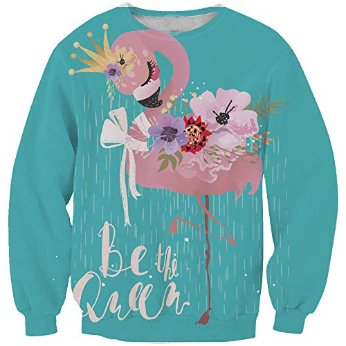 Ocean Plus Mädchen Langarm Digitales Drucken Einhorn Sweatshirt Geburtstag Teenager Kinder Sport Langarmshirt Pullover (XXL (Körpergröße: 145-155cm), Kronenblume Flamingo) von Ocean Plus