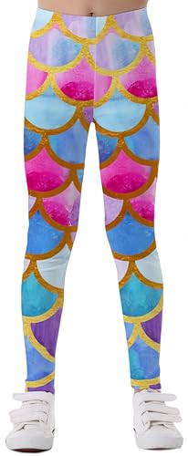 Ocean Plus Mädchen Leggings Atmungsaktive Sport Hosen Digital Druck Vielseitige Leggings (L (120-130, Farbige Schuppen) von Ocean Plus