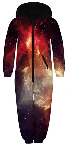 Ocean Plus Unisex Langarm Reißverschluss Kapuze Fleece Overall Jungen Digitaldruck Fleece Mädchen Einteiler mit Kapuzen Schlafoveralls (L (Körpergröße: 145-150 cm), Flamme) von Ocean Plus