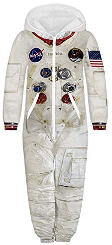 Ocean Plus Unisex Langarm Reißverschluss Kapuze Fleece Overall Jungen Digitaldruck Fleece Mädchen Einteiler mit Kapuzen Schlafoveralls (M (Körpergröße: 135-140 cm), Raumanzug) von Ocean Plus