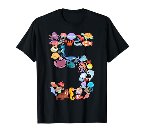 Lustiges Design für Kinder zum 5. Geburtstag, Motiv Meerestiere, 5-jähriger Junge T-Shirt Lustiges Design für Kinder zum 5. Geburtstag, Motiv Meerestiere, 5-jähriger Junge T-Shirt von Ocean Sea Animals Themed 5 Year Old Bday Outfit
