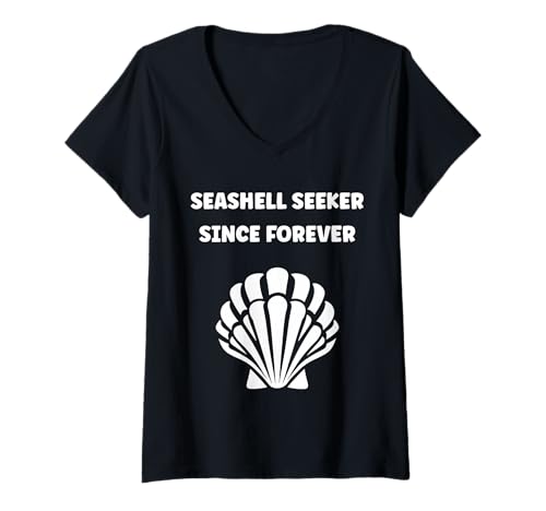 Damen Ocean Funny Minimalist Shells Simple Quote Seeker Seashell T-Shirt mit V-Ausschnitt Damen Ocean Funny Minimalist Shells Simple Quote Seeker Seashell T-Shirt mit V-Ausschnitt von Ocean Seashells Cute Funny Seashell
