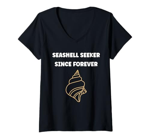 Damen Ocean Funny Minimalist Shells Simple Quote Seeker Seashell T-Shirt mit V-Ausschnitt Damen Ocean Funny Minimalist Shells Simple Quote Seeker Seashell T-Shirt mit V-Ausschnitt von Ocean Seashells Cute Funny Seashell