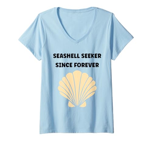 Damen Ocean Funny Minimalist Shells Simple Quote Seeker Seashell T-Shirt mit V-Ausschnitt Damen Ocean Funny Minimalist Shells Simple Quote Seeker Seashell T-Shirt mit V-Ausschnitt von Ocean Seashells Cute Funny Seashell